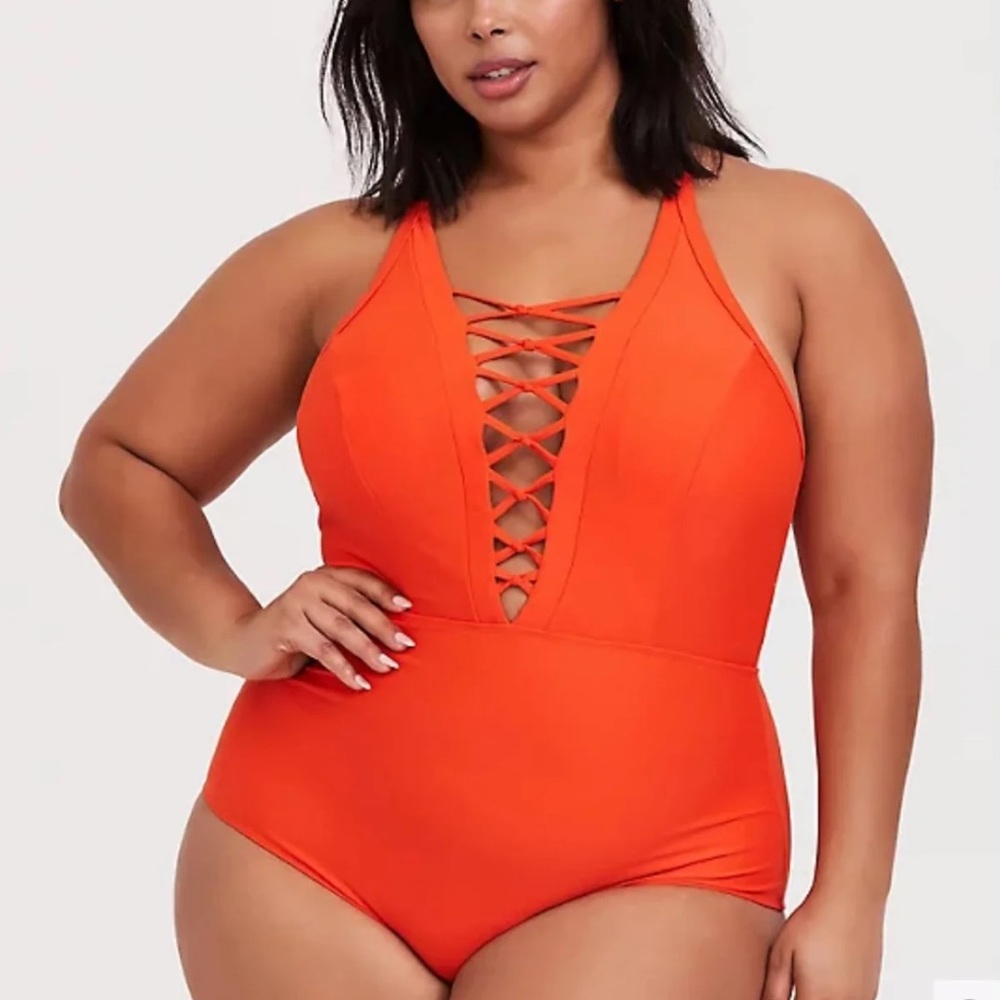 Torrid Orange Lattice One Piece Swimsuit - Picture 2 of 4